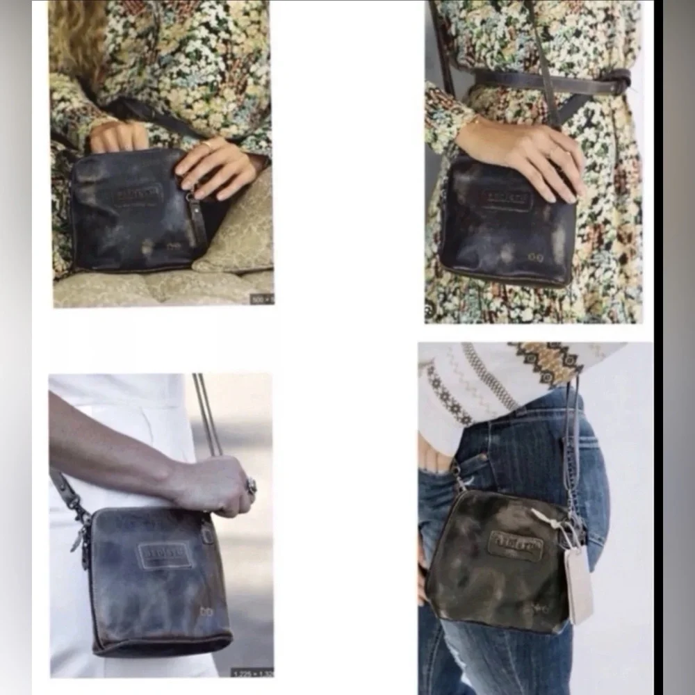 NWT Bed Stu Leather Ventura Crossbody Clutch Bag Black Hand Wash Retail $155